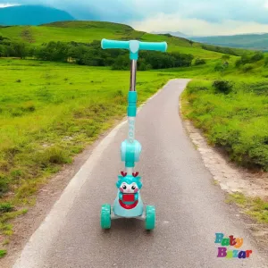 3-Wheel Foldable & Adjustable Kids Scooter with Lights - Light Blue Color