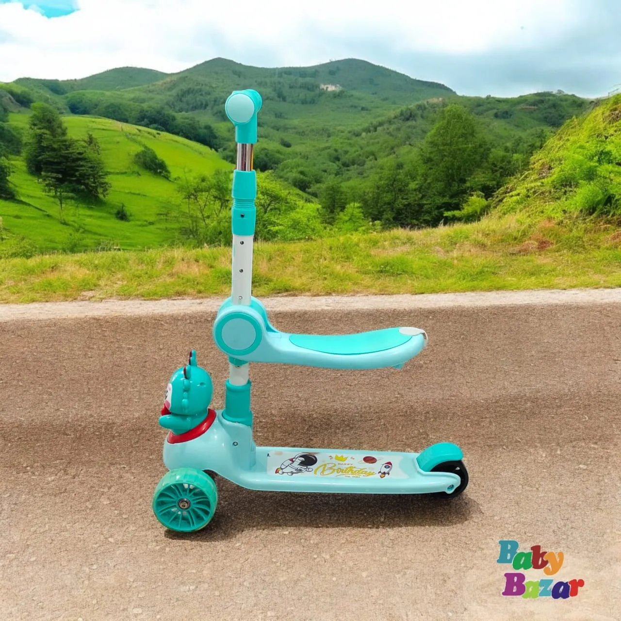 3-Wheel Foldable & Adjustable Kids Scooter with Lights - Light Blue Color