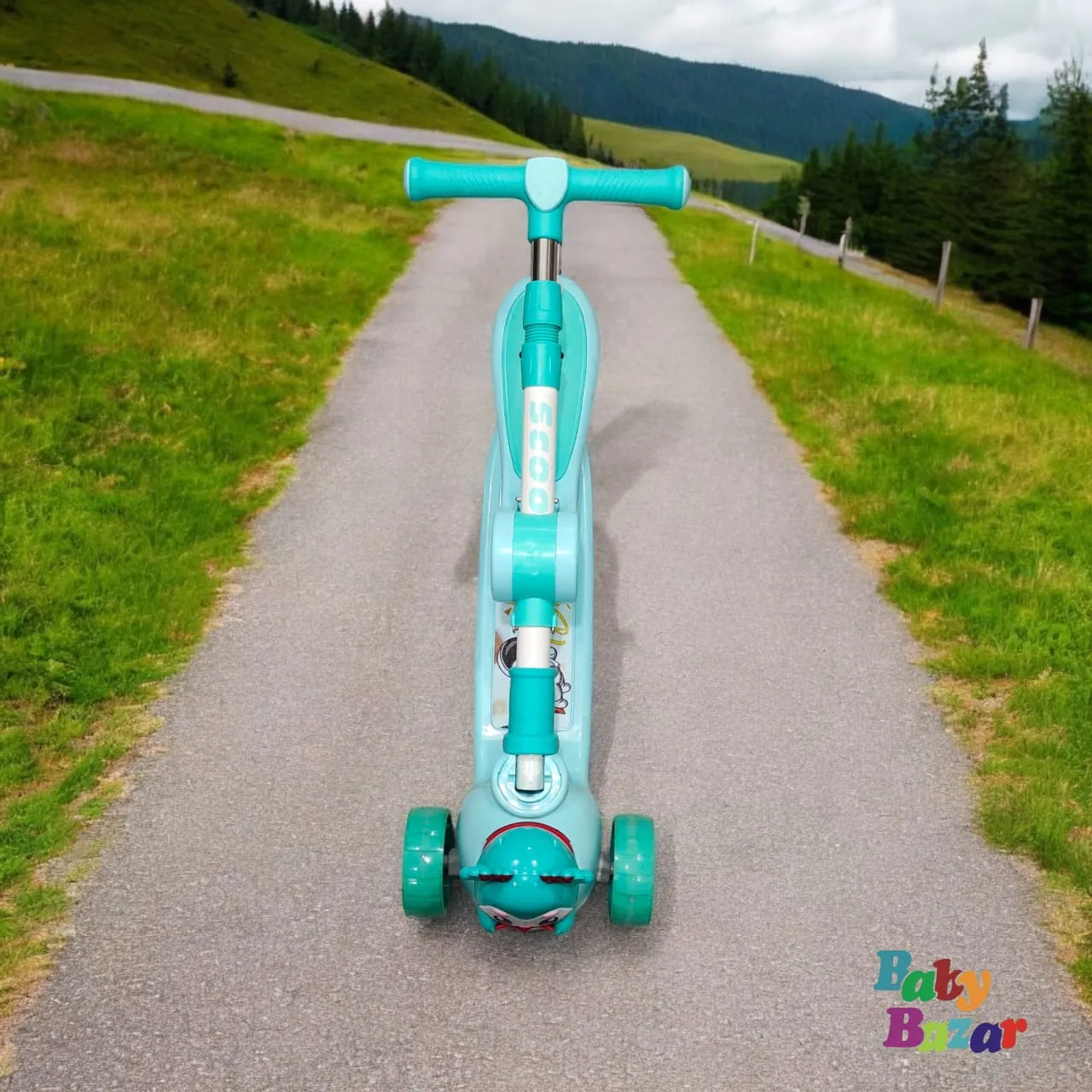 3-Wheel Foldable & Adjustable Kids Scooter with Lights - Light Blue Color