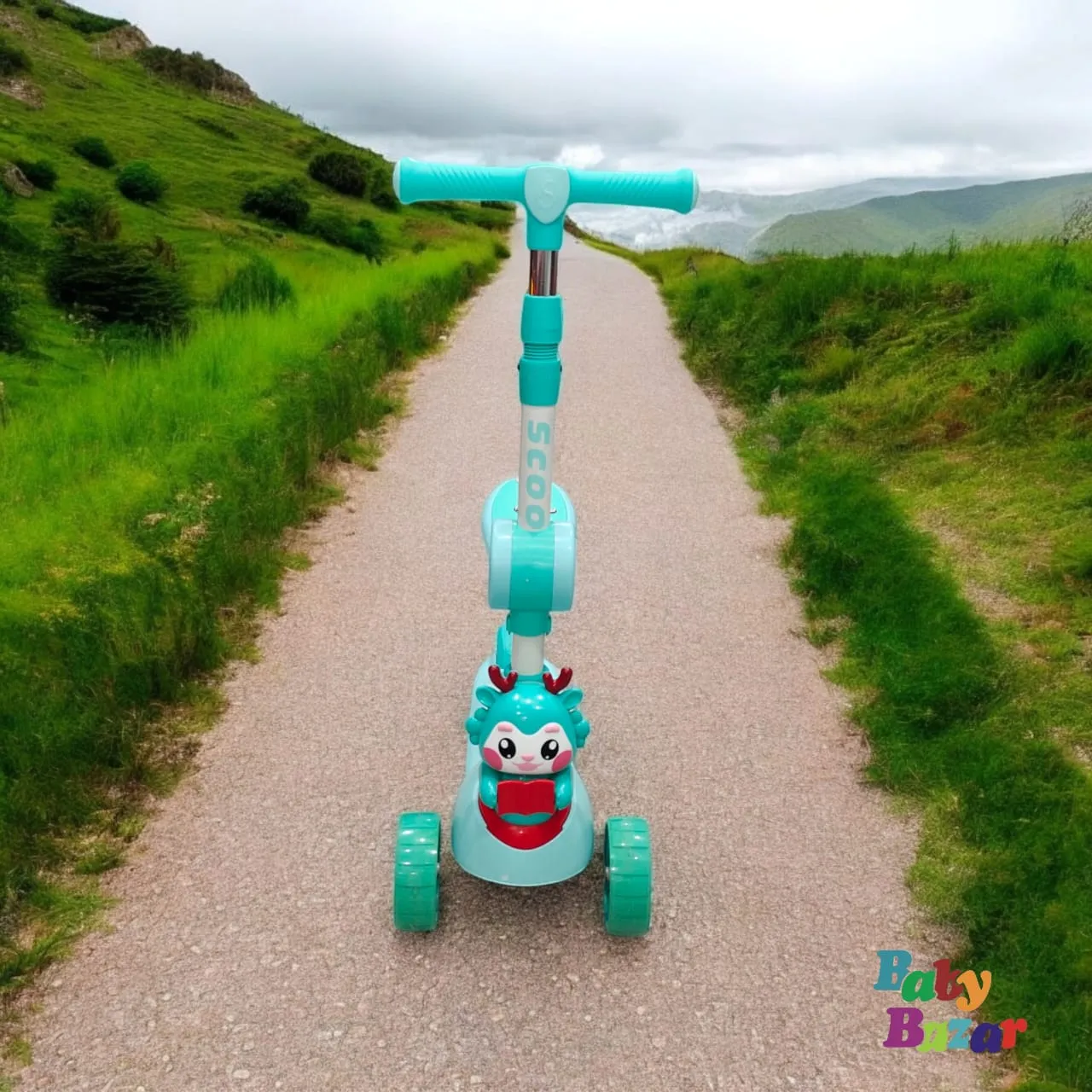 3-Wheel Foldable & Adjustable Kids Scooter with Lights - Light Blue Color