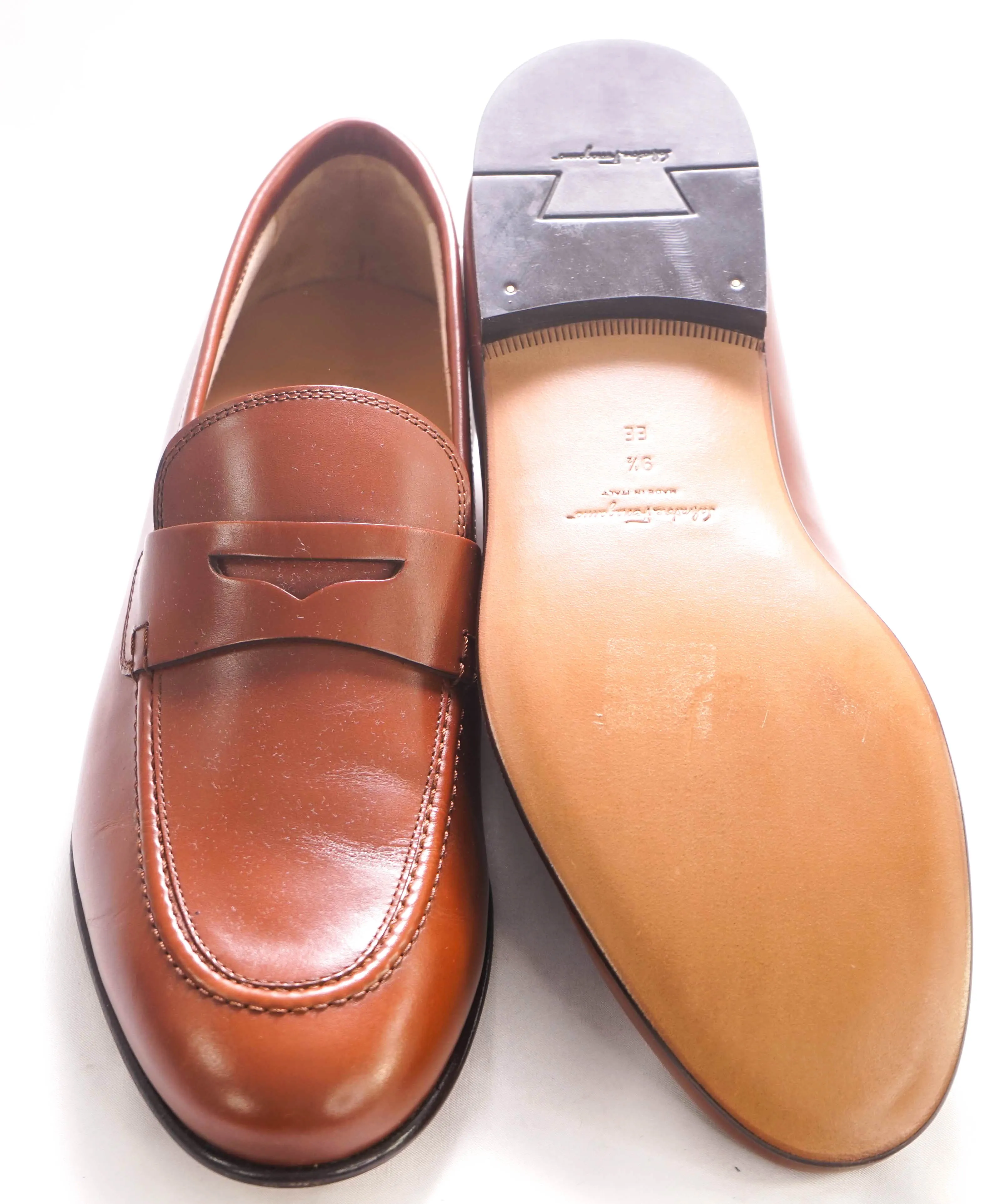 $895 SALVATORE FERRAGAMO - “GOYA" Brown Gancini Loafers - 9.5 EE