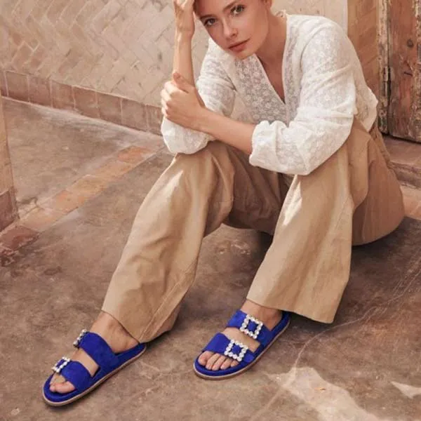 A4120 Blue | Suede slides