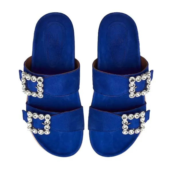 A4120 Blue | Suede slides
