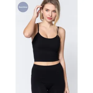 ACTIVE BASIC Round Neck Crop Rib Seamless Cami