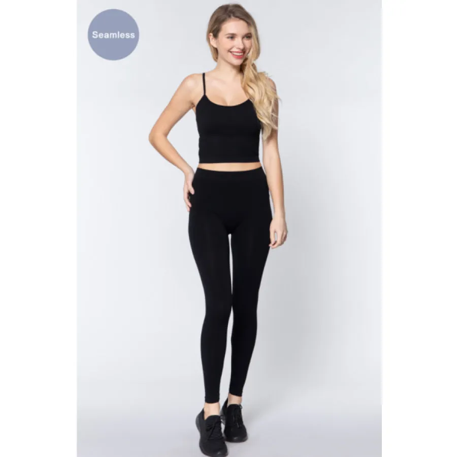 ACTIVE BASIC Round Neck Crop Rib Seamless Cami