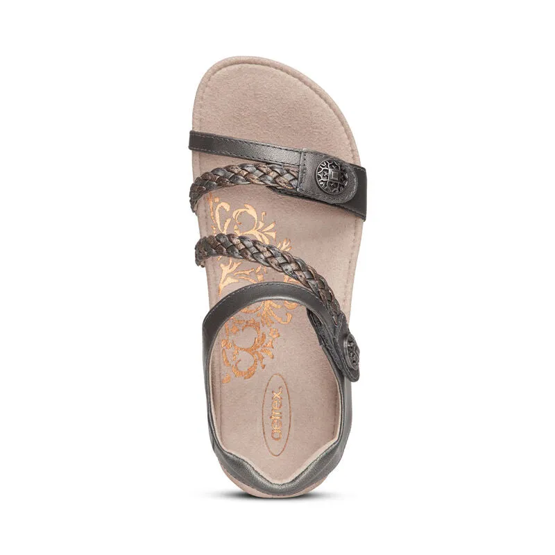 Aetrex Women's Jillian Braided Quarter Strap Sandal - Gunmetal SC465