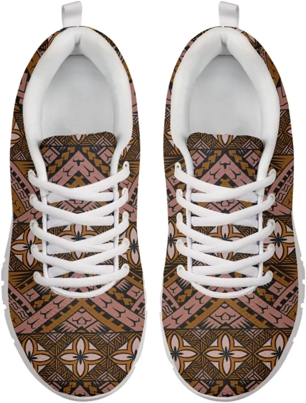 AmzPrint Walking Running Shoes Hawaiian Polynesian Island Ethnic Tribal Print White Sole Samoa Shoes Women Casual Sneakers