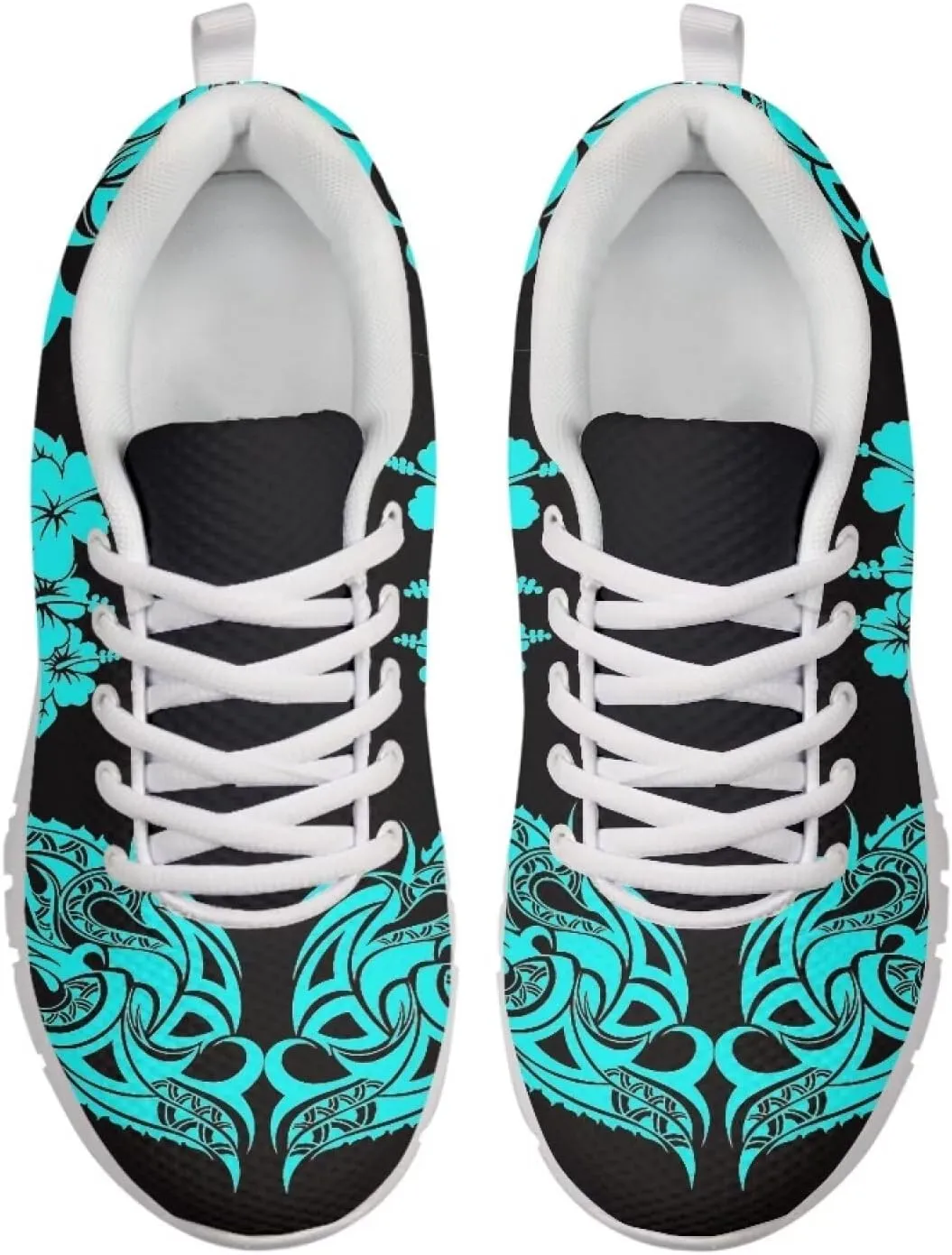 AmzPrint Walking Running Shoes Hawaiian Polynesian Island Ethnic Tribal Print White Sole Samoa Shoes Women Casual Sneakers