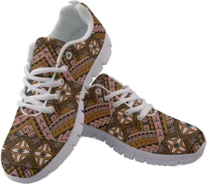 AmzPrint Walking Running Shoes Hawaiian Polynesian Island Ethnic Tribal Print White Sole Samoa Shoes Women Casual Sneakers