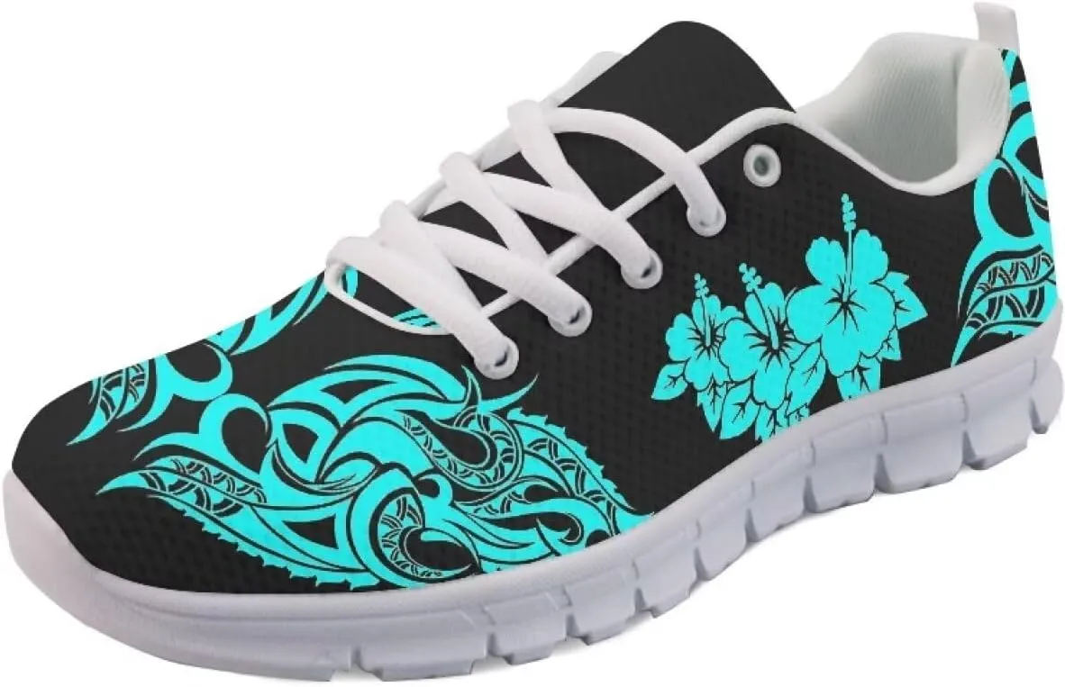 AmzPrint Walking Running Shoes Hawaiian Polynesian Island Ethnic Tribal Print White Sole Samoa Shoes Women Casual Sneakers