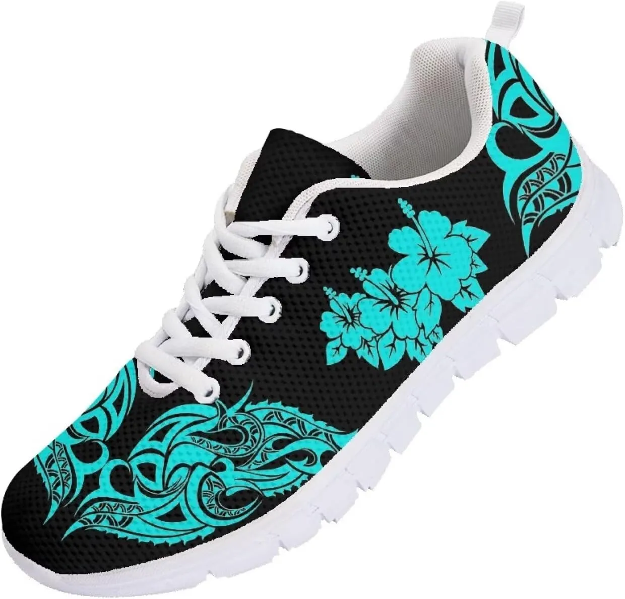 AmzPrint Walking Running Shoes Hawaiian Polynesian Island Ethnic Tribal Print White Sole Samoa Shoes Women Casual Sneakers