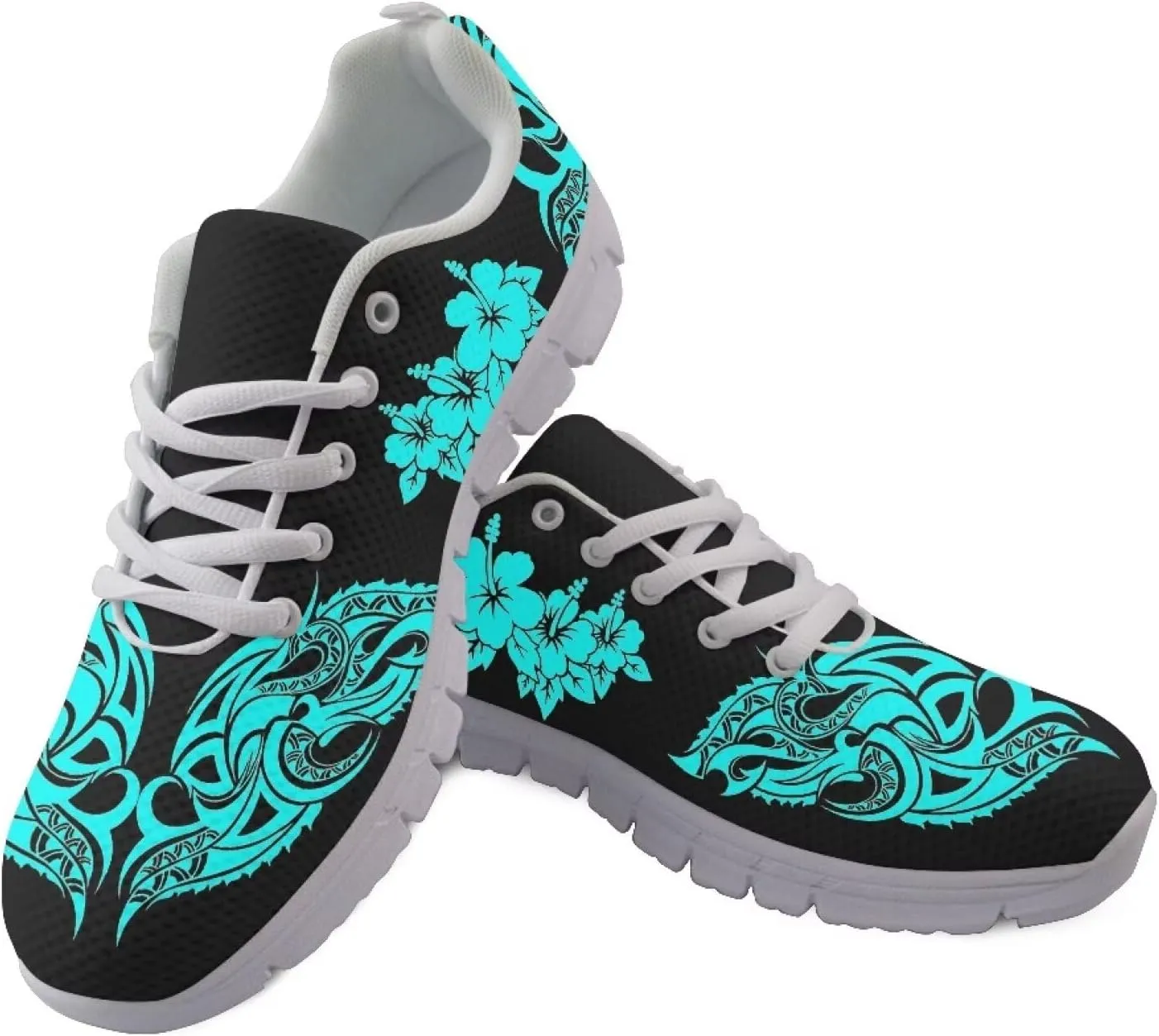 AmzPrint Walking Running Shoes Hawaiian Polynesian Island Ethnic Tribal Print White Sole Samoa Shoes Women Casual Sneakers