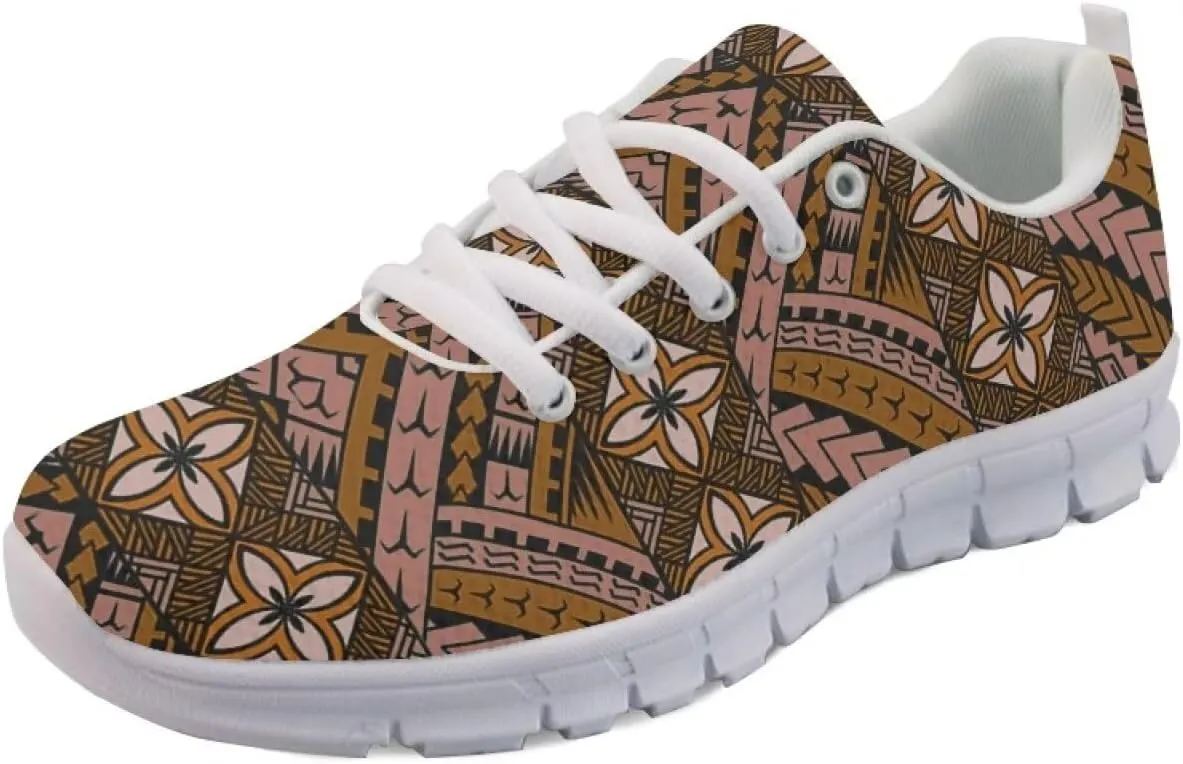 AmzPrint Walking Running Shoes Hawaiian Polynesian Island Ethnic Tribal Print White Sole Samoa Shoes Women Casual Sneakers