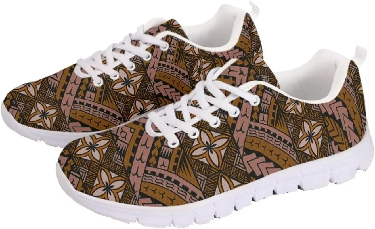 AmzPrint Walking Running Shoes Hawaiian Polynesian Island Ethnic Tribal Print White Sole Samoa Shoes Women Casual Sneakers