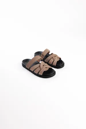 ATENEA CAMEL - Leather Crossover Straps Footbed Sandals