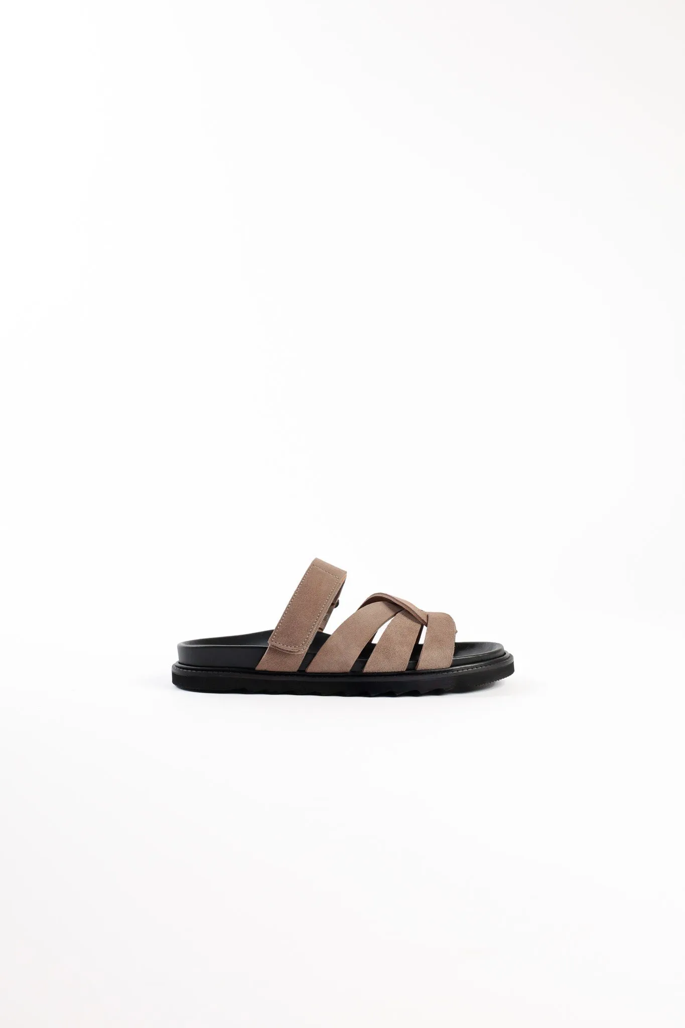ATENEA CAMEL - Leather Crossover Straps Footbed Sandals