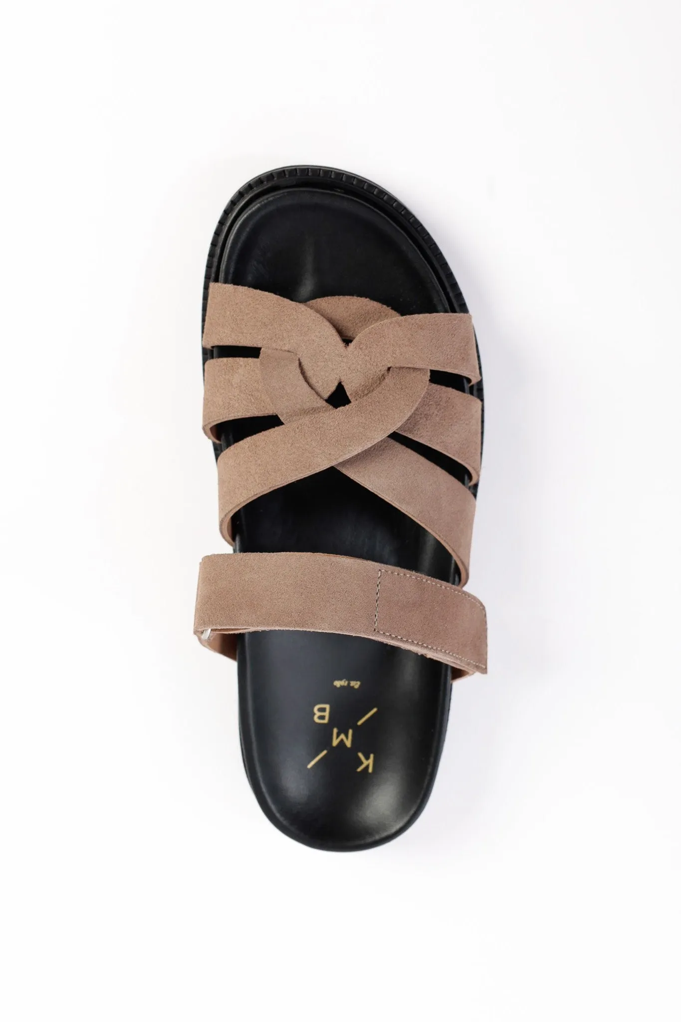 ATENEA CAMEL - Leather Crossover Straps Footbed Sandals