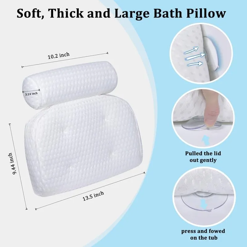 Bath Pillow for Bathtub Support Neck,Head and Back with Non-Slip Suction Cups
