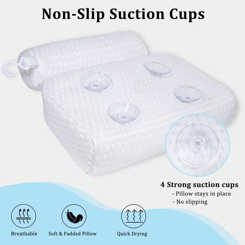 Bath Pillow for Bathtub Support Neck,Head and Back with Non-Slip Suction Cups