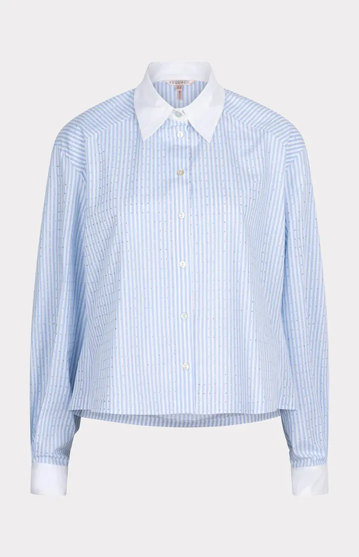 Berritt Blouse Rhinestones Blue and White Striped - EsQualo SP25.10032