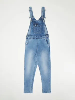 Blue Solid Denim Dungarees