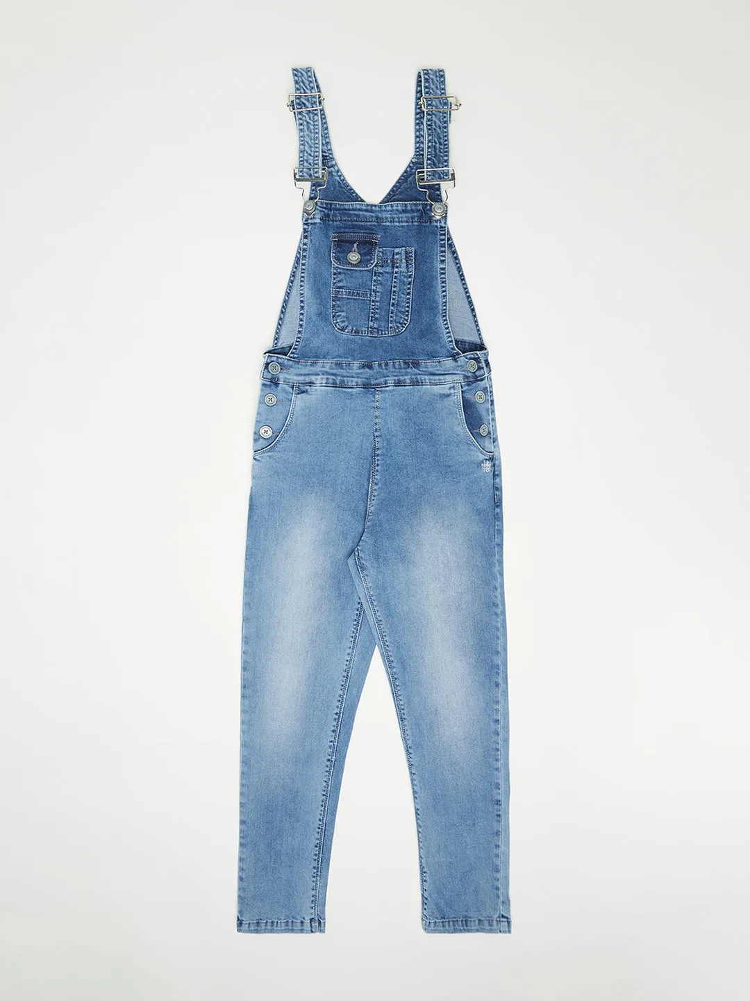 Blue Solid Denim Dungarees