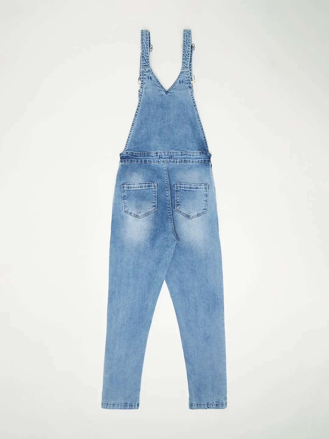 Blue Solid Denim Dungarees