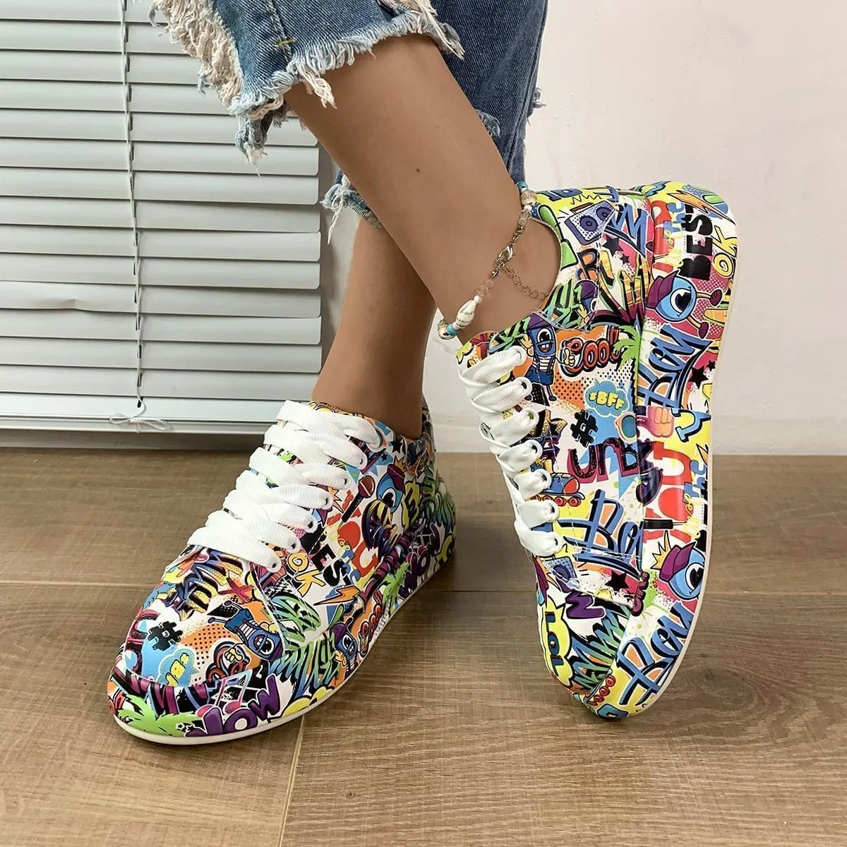 Breathable Low-top Lace-up Graffiti Running Shoes for Men Women - Ideal for Gym, Tennis, Walking, and Fashion