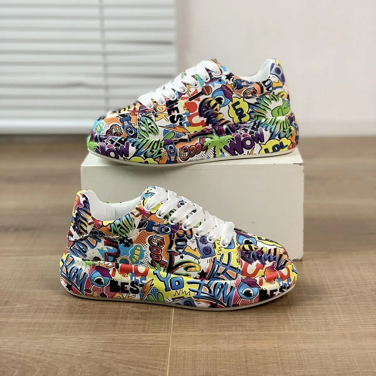Breathable Low-top Lace-up Graffiti Running Shoes for Men Women - Ideal for Gym, Tennis, Walking, and Fashion