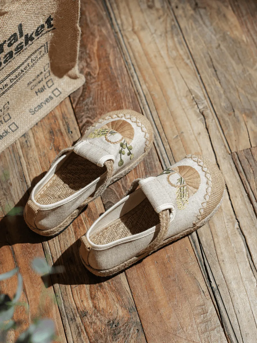 CACTUS ROSE | BASKET EMBROIDERED LINEN ESPADRILLE LOAFER - BEIGE