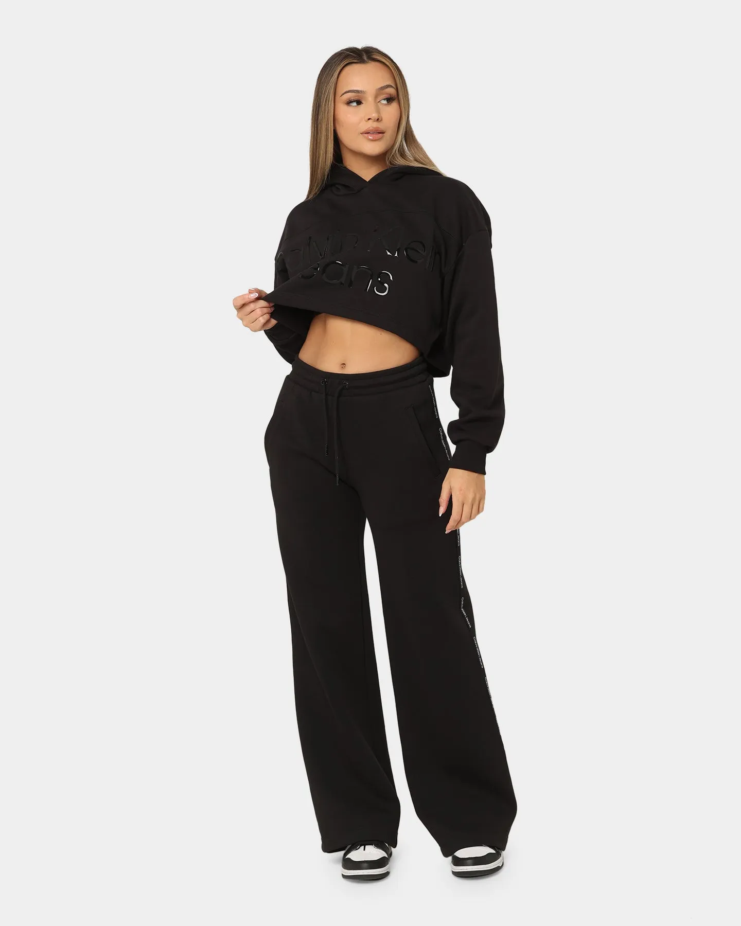 Calvin Klein Women's Shiny Institutional Hoodie Ck Black