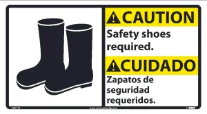 Caution Safety Shoes Required Sign - Bilingual