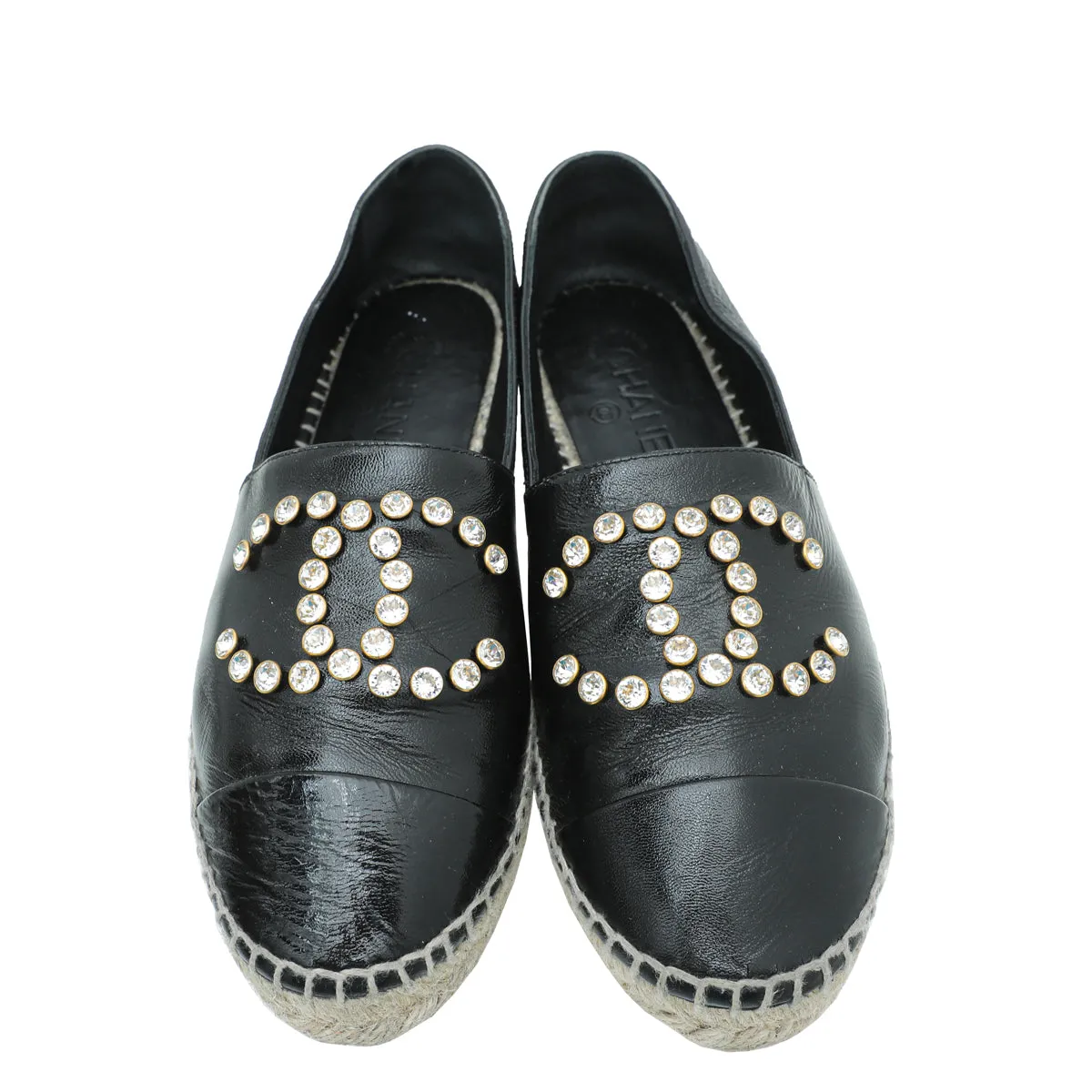 Chanel Black CC Crystal Cap Toe Espadrille 39