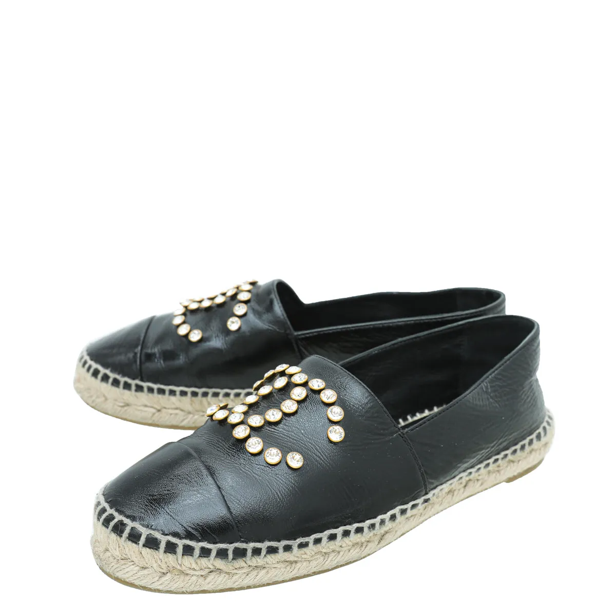 Chanel Black CC Crystal Cap Toe Espadrille 39