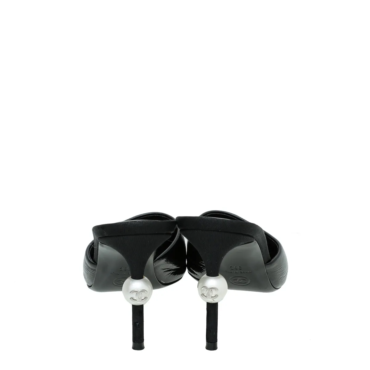 Chanel Black CC Grosgrain Cap Toe Pearl Mule 36