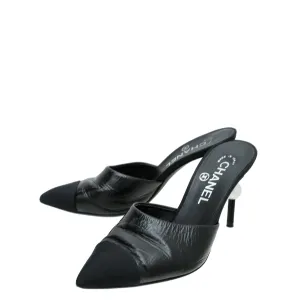 Chanel Black CC Grosgrain Cap Toe Pearl Mule 36