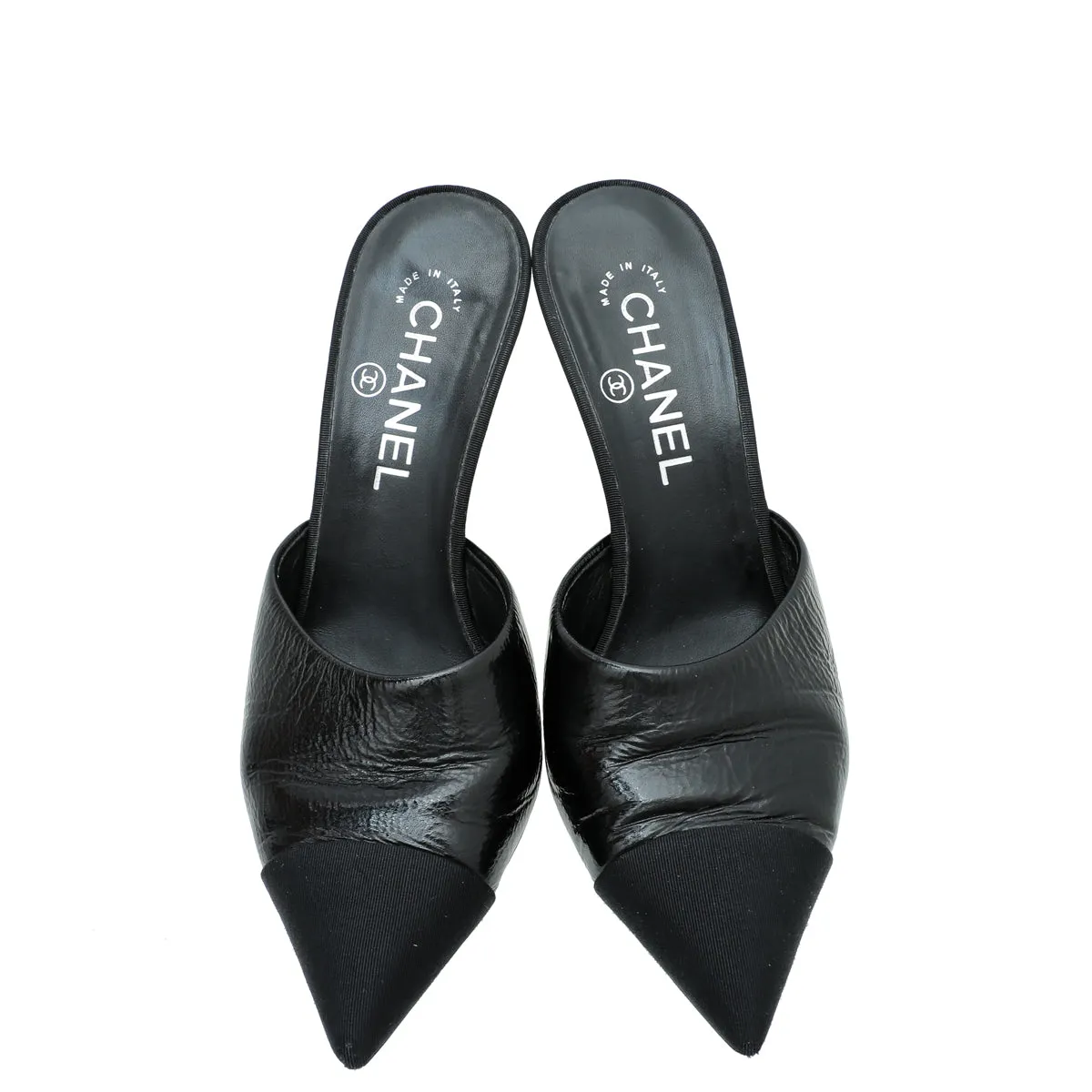 Chanel Black CC Grosgrain Cap Toe Pearl Mule 36
