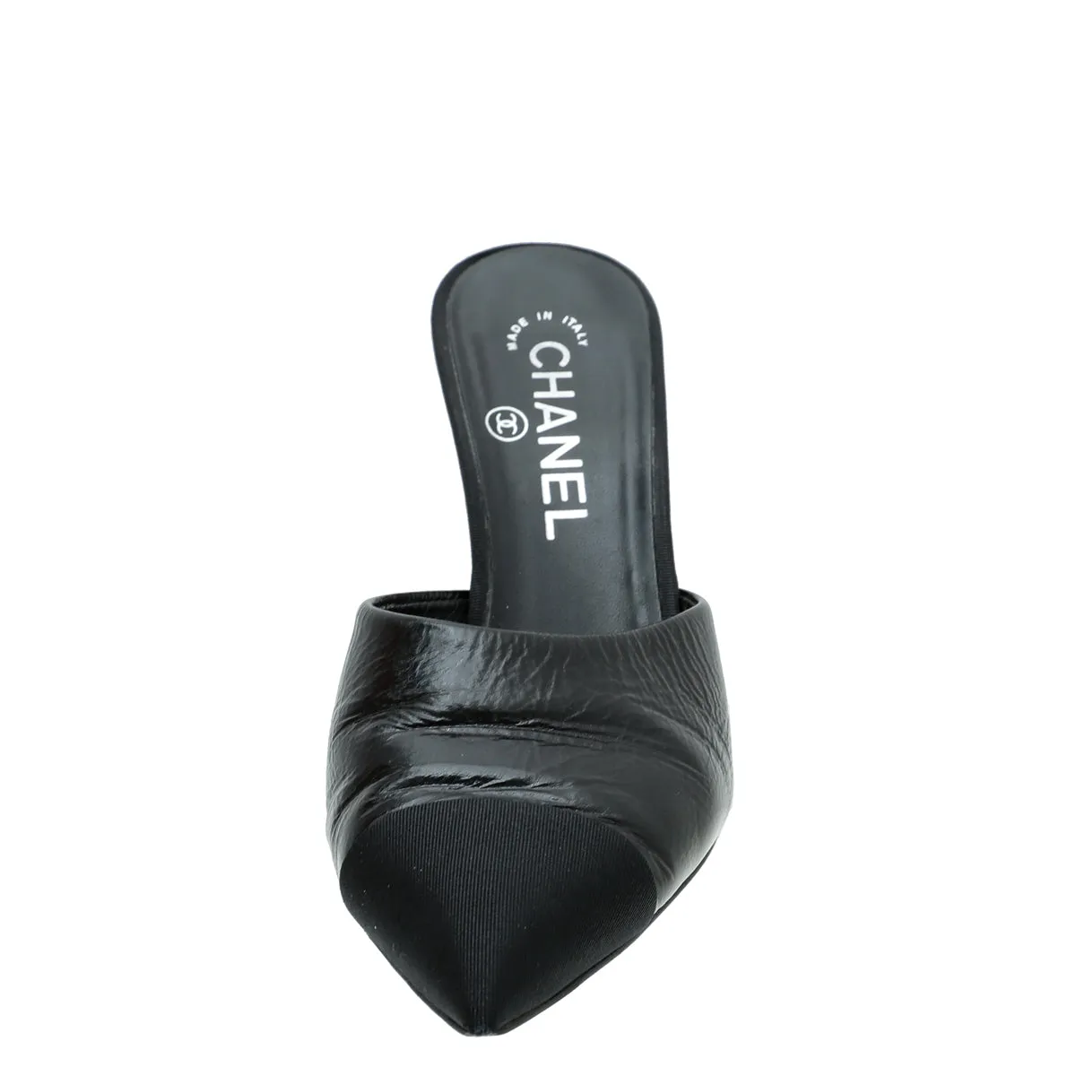 Chanel Black CC Grosgrain Cap Toe Pearl Mule 36