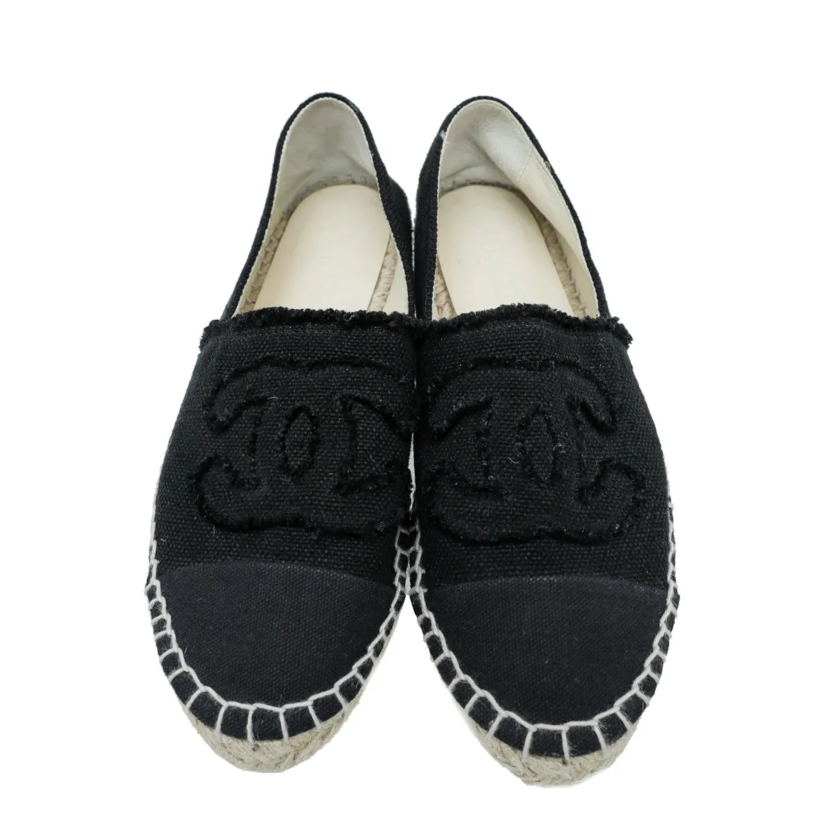 Chanel Black CC Linen Espadrille 39