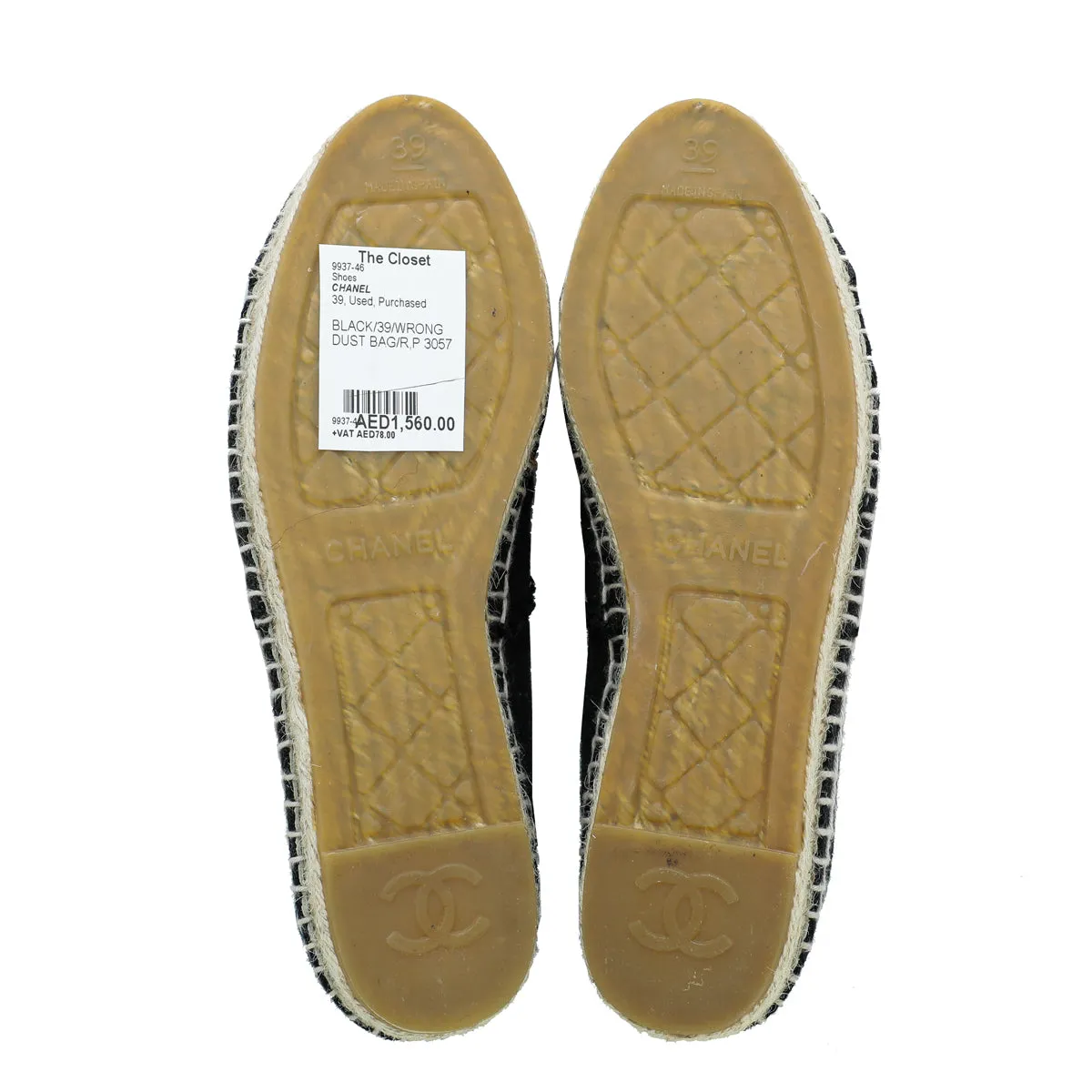 Chanel Black CC Linen Espadrille 39