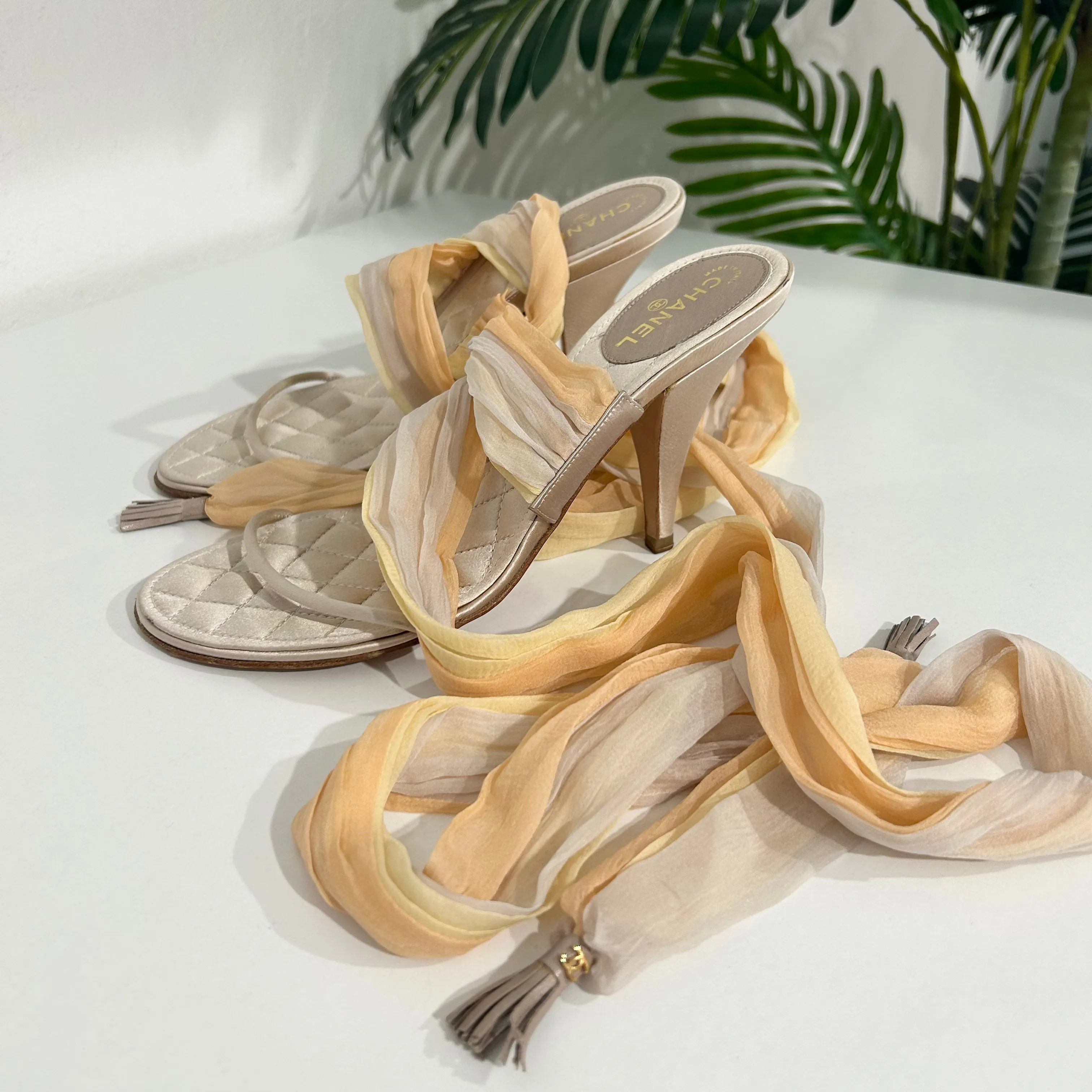 Chanel Chiffon Ankle Tie Heels
