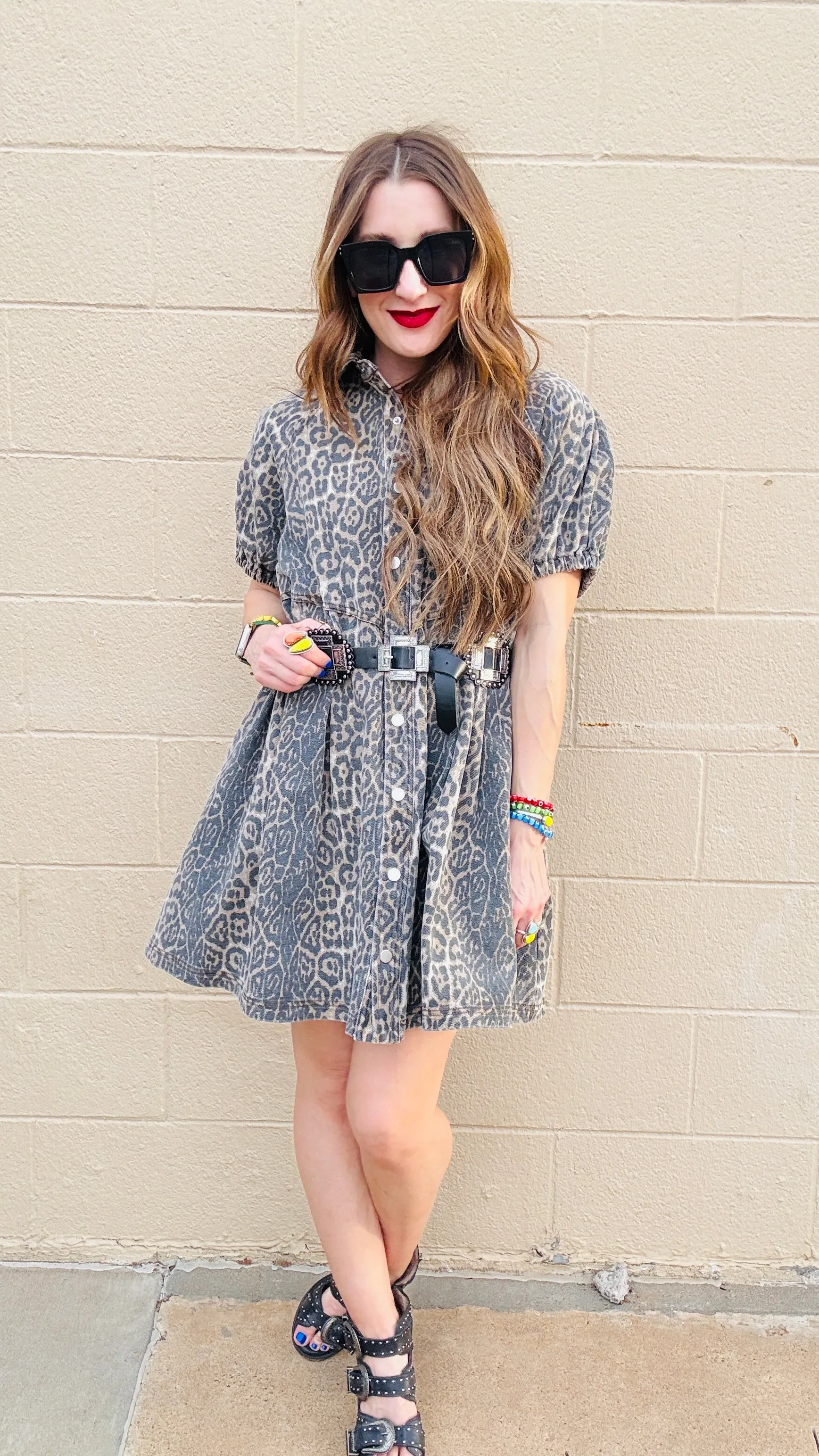 Chloe Leopard Print Denim Dress