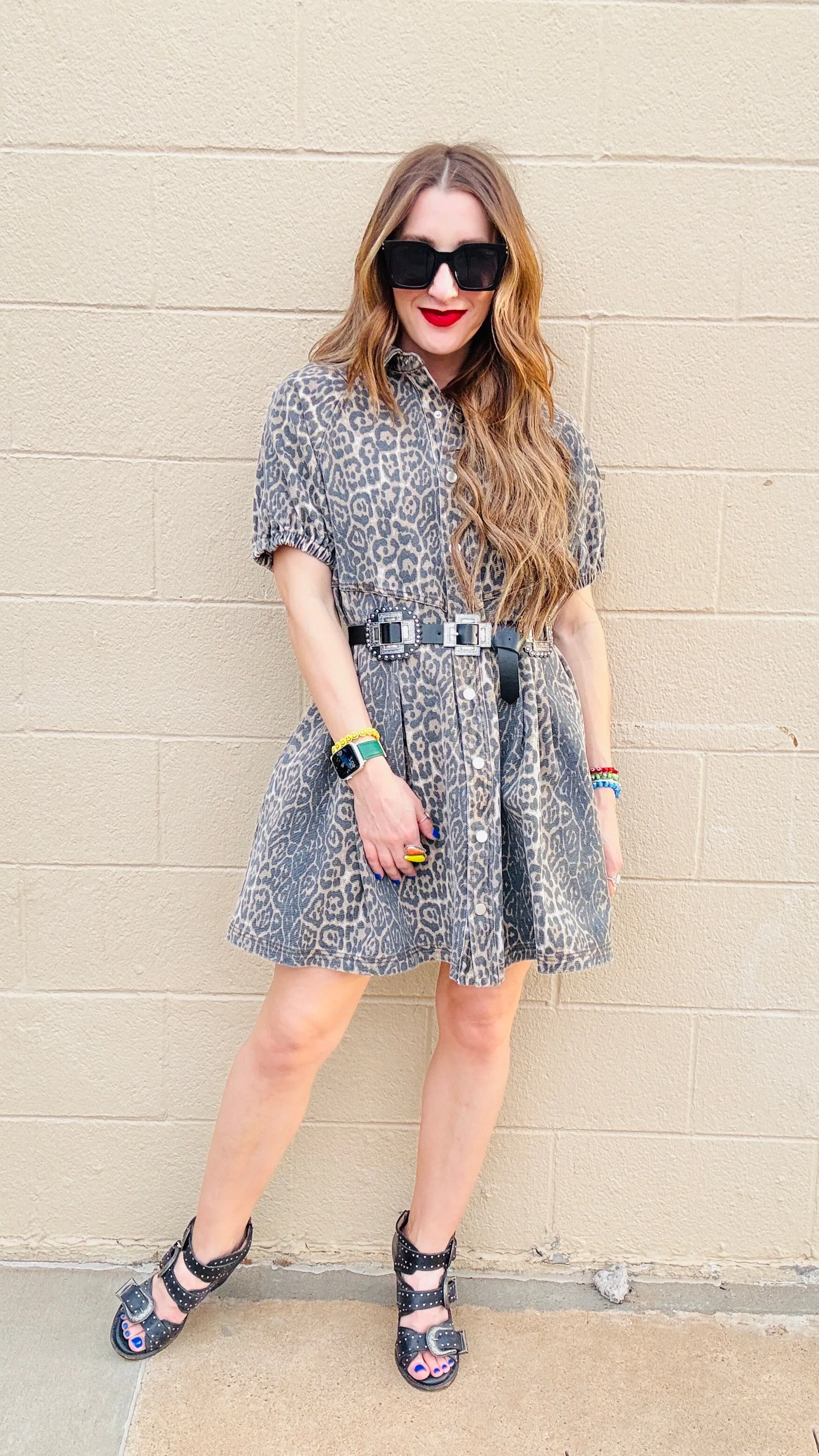 Chloe Leopard Print Denim Dress