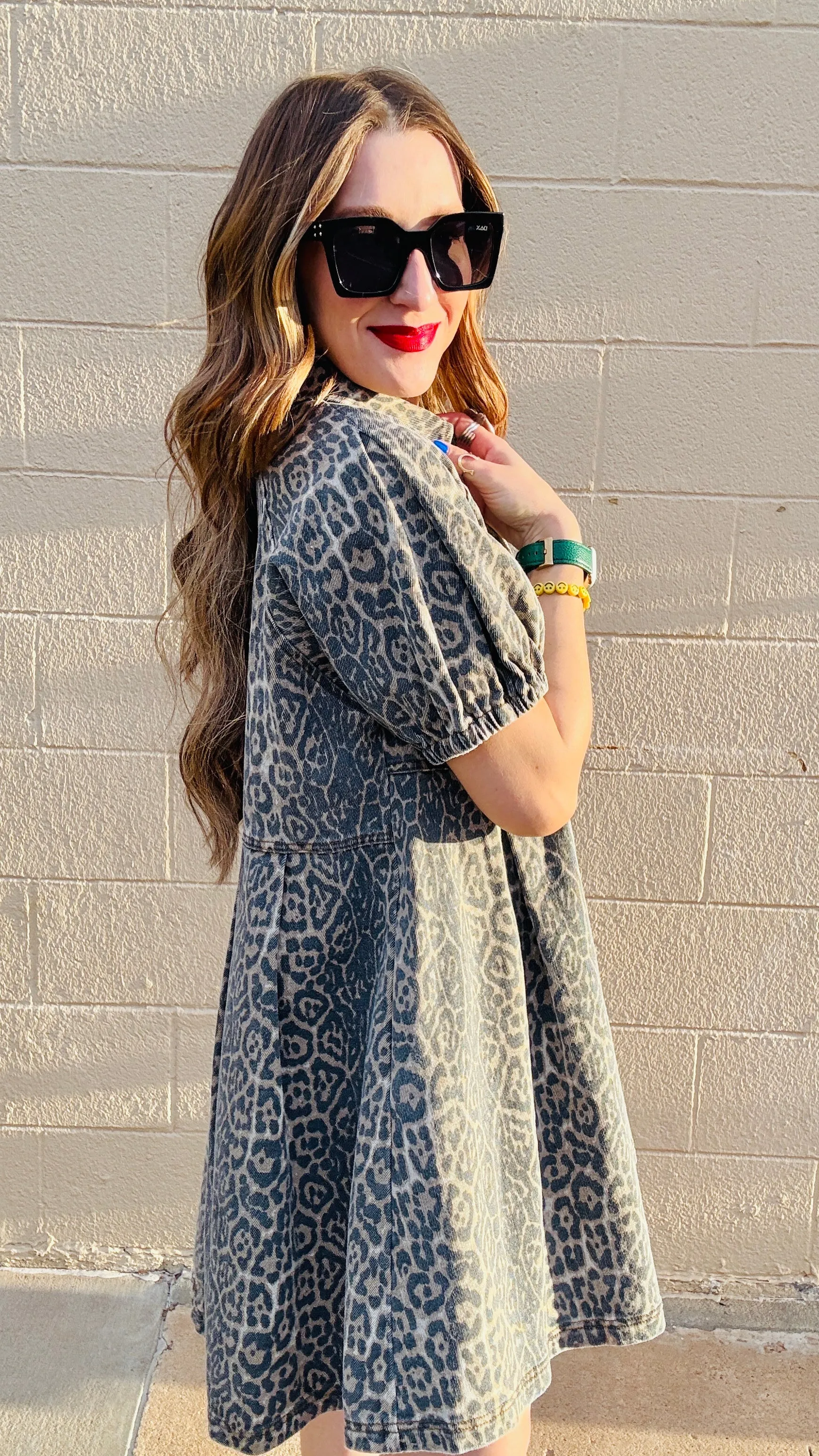Chloe Leopard Print Denim Dress