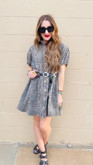 Chloe Leopard Print Denim Dress