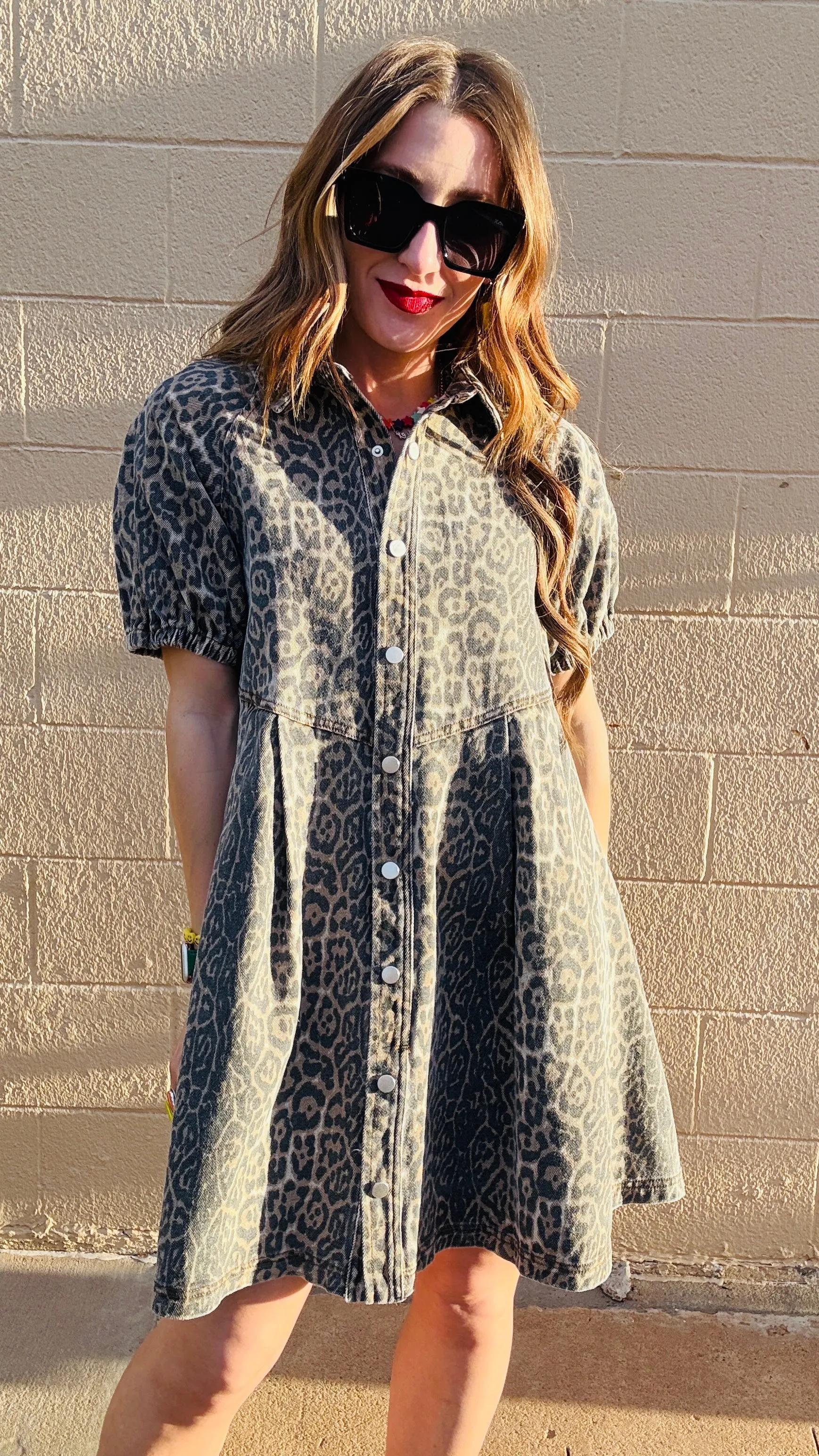 Chloe Leopard Print Denim Dress