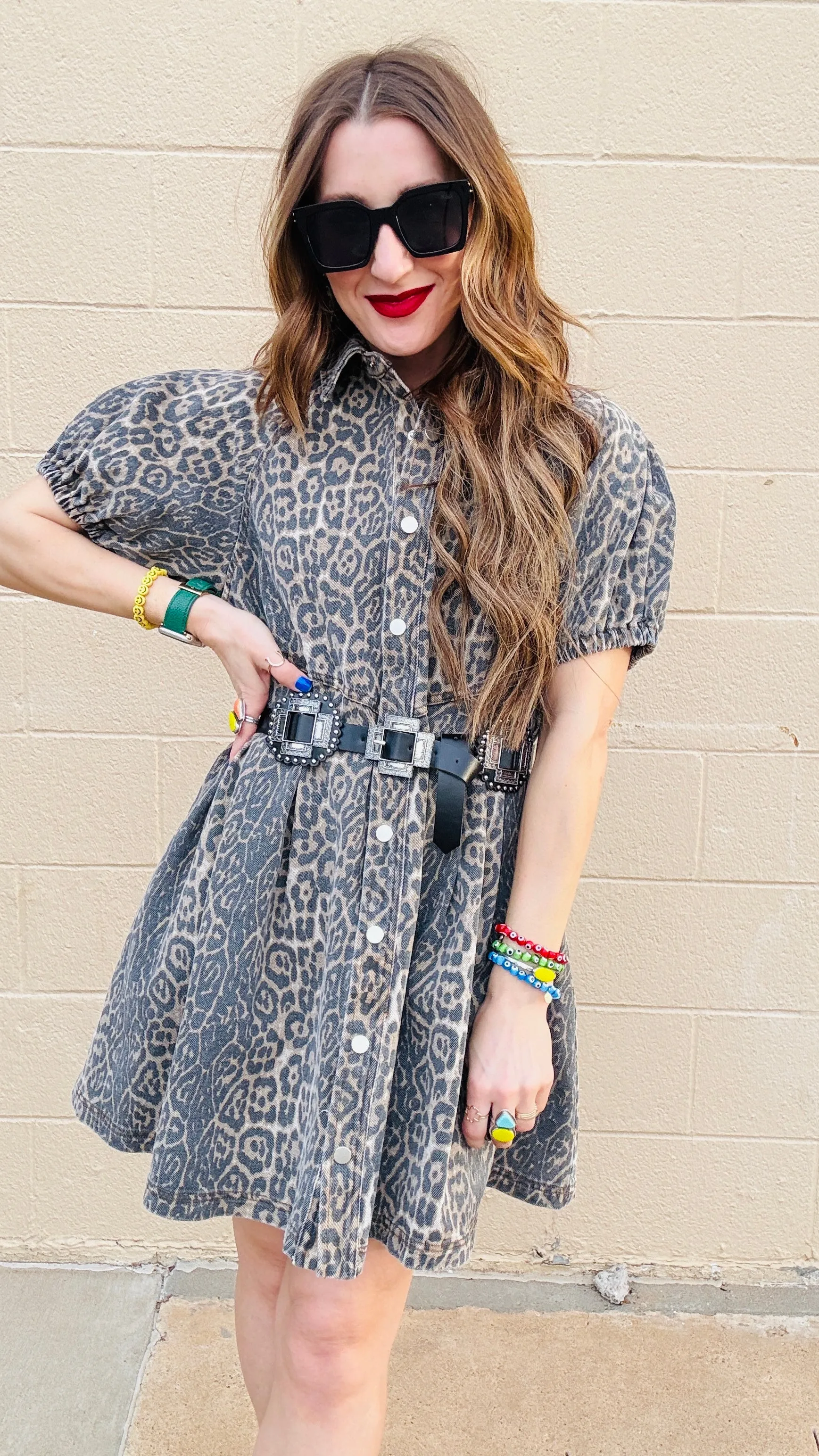 Chloe Leopard Print Denim Dress