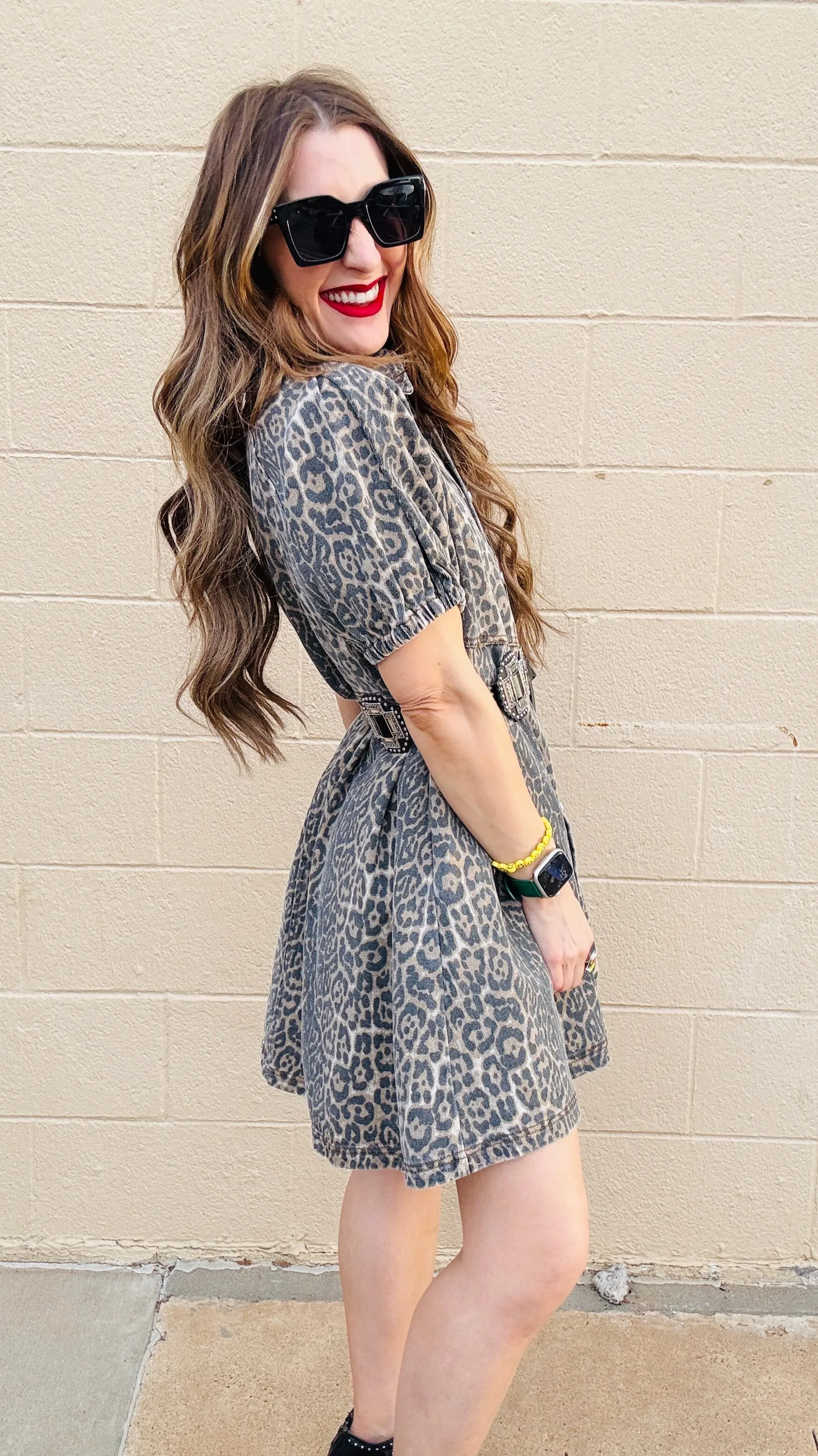 Chloe Leopard Print Denim Dress