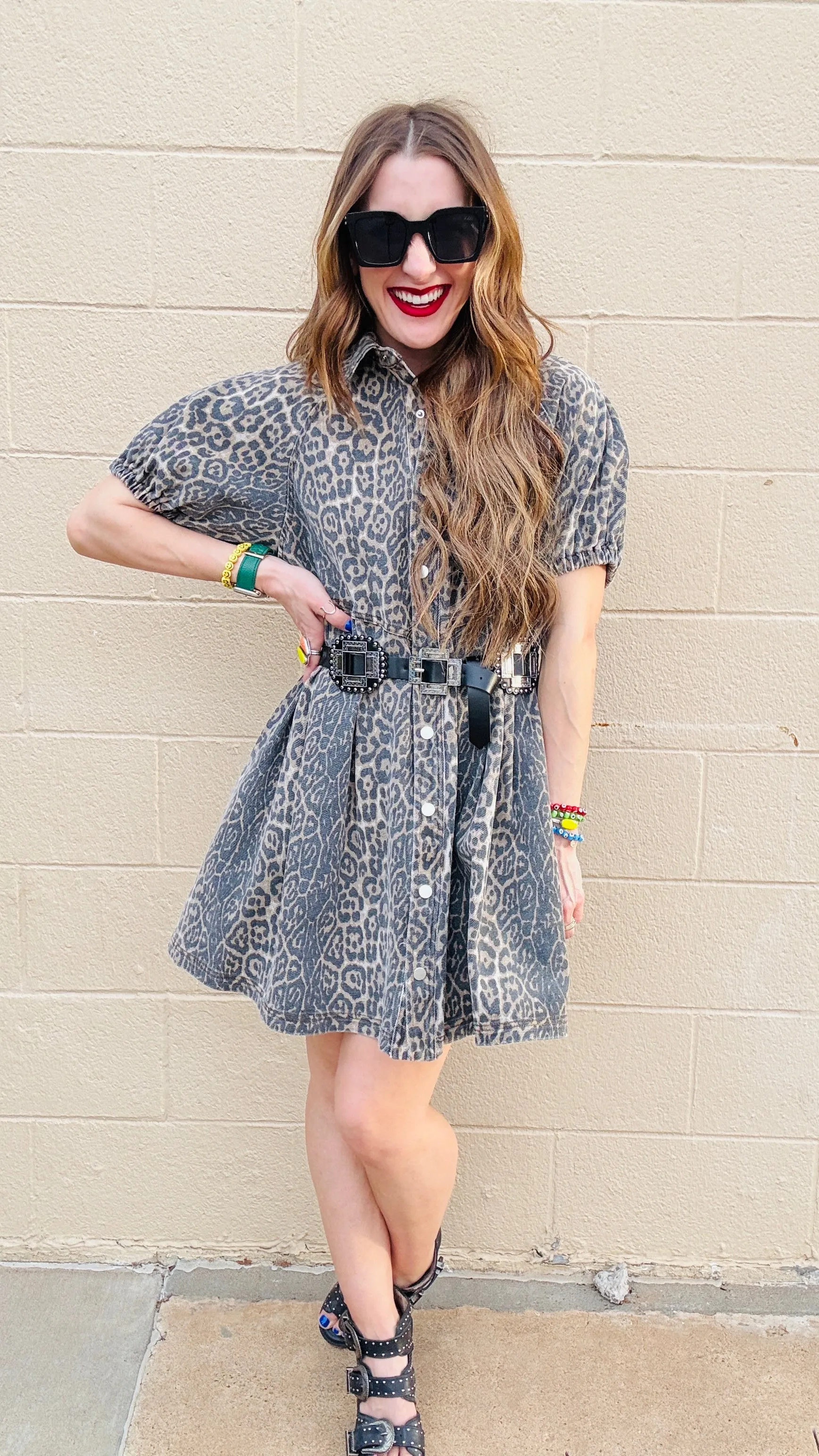 Chloe Leopard Print Denim Dress