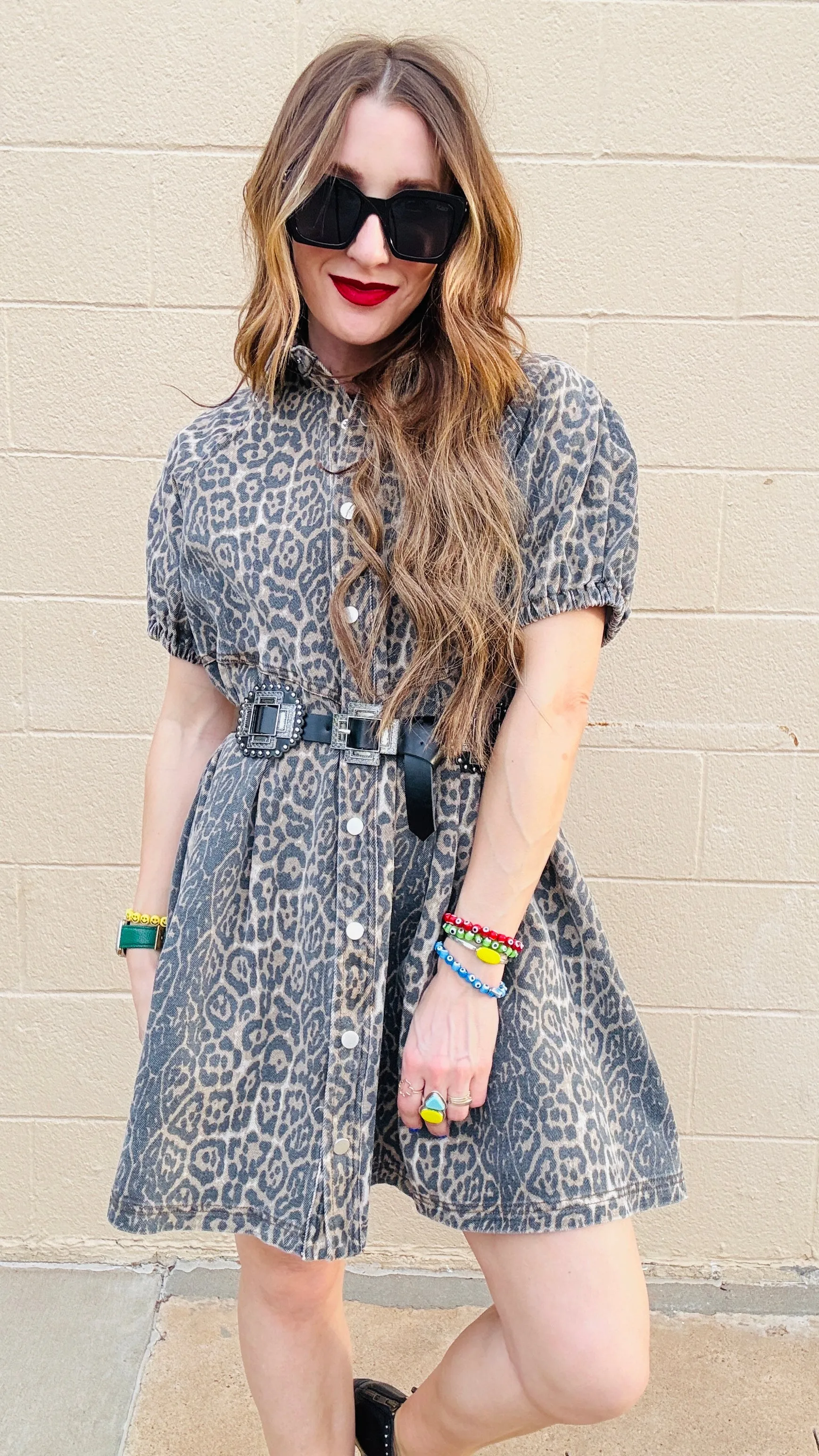 Chloe Leopard Print Denim Dress